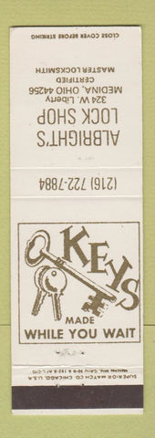 Matchbook Cover - Albright's Lock Shop Medina OH