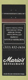 Matchbook Cover - Mario's Restaurant Italian Detroit MI