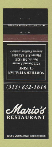 Matchbook Cover - Mario's Restaurant Italian Detroit MI
