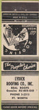 Matchbook Cover - Lydick Roofing Co Fort Worth TX American Match