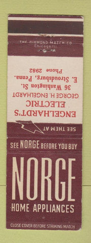 Matchbook Cover - Norge Appliances Engelhardt's Electric East Stroudsburg PA