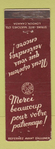 Matchbook Cover - Merci beaucoup Canada Tax Stamp WEAR