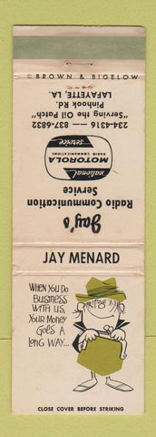 Matchbook Cover - Jay Menard Radio Motorola Lafayette LA WEAR