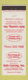 Matchbook Cover - National Car Rental Auto Leasing Colorado Springs