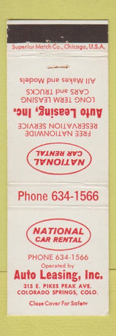 Matchbook Cover - National Car Rental Auto Leasing Colorado Springs