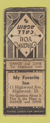 Matchbook Cover - My Favorite Inn Highwood IL BOBTAIL WORN