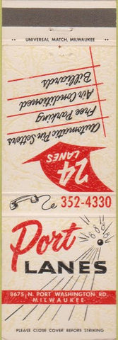 Matchbook Cover - Port Lanes Bowling Milwaukee WI
