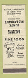 Matchbook Cover - June's Restaurant Mahoningtown PA