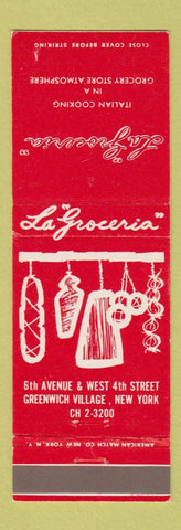 Matchbook Cover - La Groceria Italian Restaurant Greenwich Village New York City