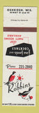 Matchbook Cover - Robbins Restaurant Oshkosh WI