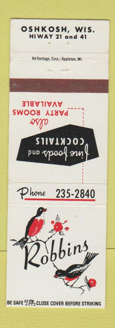 Matchbook Cover - Robbins Restaurant Oshkosh WI