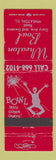 Matchbook Cover - Wheaton Bowling IL