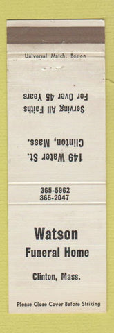 Matchbook Cover - Watson Funeral Home Clintonm MA
