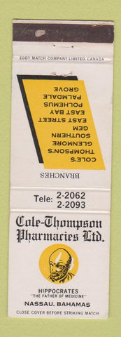 Matchbook Cover - Cole Thompson Drug Nassau Bahamas Hippocrates WEAR