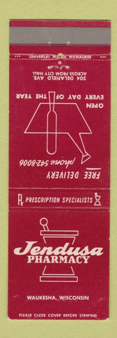 Matchbook Cover - Jendusa Drug Waukesha WI