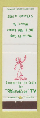 Matchbook Cover - Warren TV Corp Cable Abel Warren PA