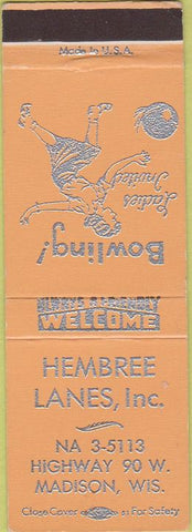 Matchbook Cover - Hembree Lanes Bowling Hadison WI Girlie SAMPLE