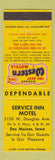 Matchbook Cover - Service Inn Motel Des Moines IA Best Western