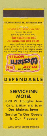 Matchbook Cover - Service Inn Motel Des Moines IA Best Western