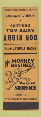 Matchbook Cover - Don Rigby Water Well Drilling Stanley NY