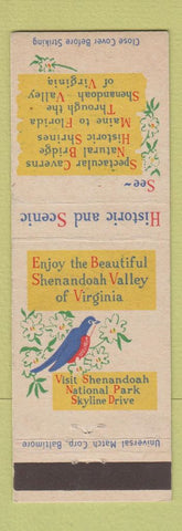 Matchbook Cover - Shenandoah Valley VA Park Stonewall Jackson Hotel Staunton