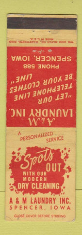 Matchbook Cover - Spots Out Dry Cleaning A&M Laundry Spencer IA