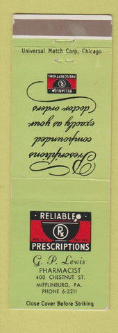 Matchbook Cover - GP Lewis Drug Store Mifflinburg PA