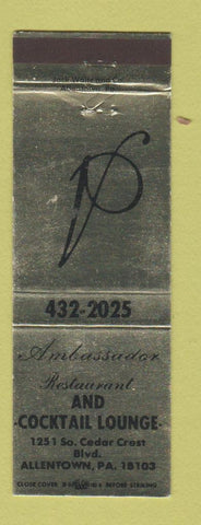 Matchbook Cover - Ambassador Restaurant Allentown PA