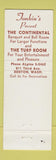 Matchbook Cover - Tonkin's Restaurant Renton WA