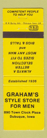 Matchbook Cover - Graham's Style Store Men's Clothes Dubuque IA