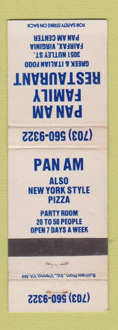 Matchbook Cover - Pan Am Family Restaurant pizza Fairfax VA WEAR