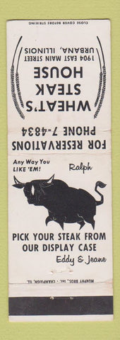 Matchbook Cover - Wheat's Steak Hous eUrbana IL