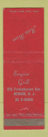 Matchbook Cover - Empire Grill Artie Riess Newark NJ