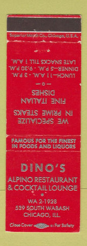 Matchbook Cover - Dino's Alpino Restaurant Chicago IL