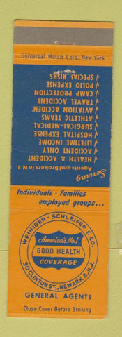 Matchbook Cover - Weiniger Schleifer Insurance Newark NJ