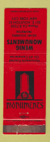 Matchbook Cover - Wenig Monuments New York City headstones funeral