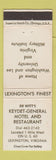 Matchbook Cover - Keydet General Motel Restaurant Lexington KY