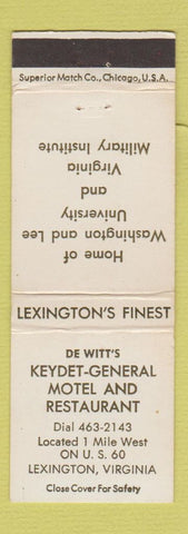 Matchbook Cover - Keydet General Motel Restaurant Lexington KY