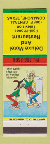 Matchbook Cover - Deluxe Motel Restaurant Comanche TX hillbilly