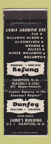 Matchbook Cover - Dunfey Real Estate Insurance Hampton NH