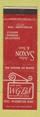 Matchbook Cover - WGBS Radio Miami FL John Saxon Vending