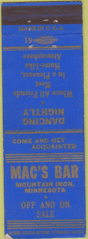 Matchbook Cover - Mac's Bar Mountain Iron MN