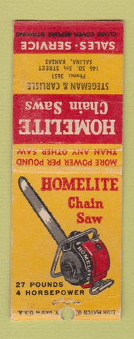 Matchbook Cover - Homelite Chain Saws Stegeman Carlisle Salina KS BOBTAIL
