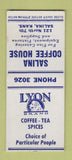 Matchbook Cover - Salina Coffee House Lyon Brand Tea Salina KS BOBTAIL