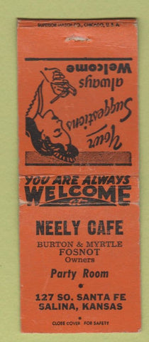 Matchbook Cover - Neely Cafe  Salina KS BOBTAIL