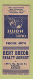 Matchbook Cover - Bert Breon Real Estate Salina KS BOBTAIL