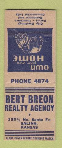 Matchbook Cover - Bert Breon Real Estate Salina KS BOBTAIL