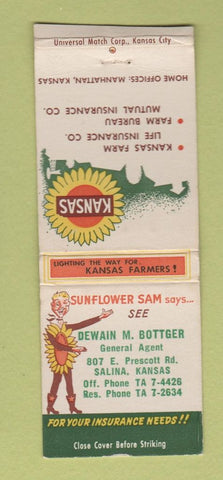 Matchbook Cover - Kansas Farmers Insurance Dewain Bottger Salina KS BOBTAIL