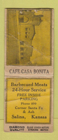 Matchbook Cover - Cafe Casa Bonita DQ Salina KS BOBTAIL WORN