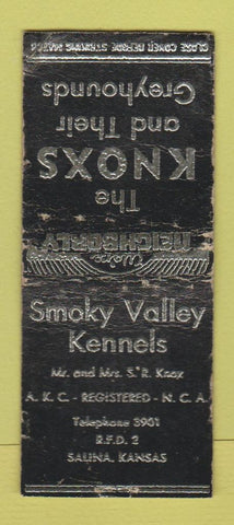 Matchbook Cover - Smoky Valley Kennels Greyhounds Salina KS BOBTAIL WORN